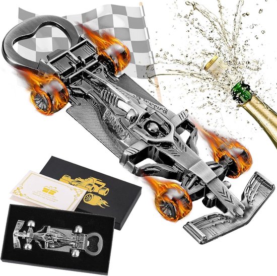 Flesopener Raceauto - Autoopener Bier - Drank Openen - Uniek Zinklegering Ontwerp - 13 cm - Donker Zilver