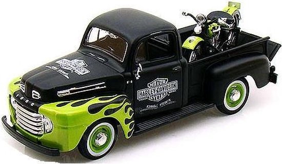 Ford F1 Pickup & Panhead Harley Davidson 1948 1-24 Maisto Zwart / Groen van Merkloos