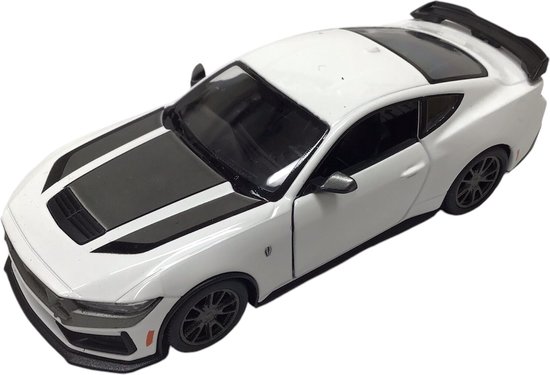 Ford Mustang 2024 wit Metaal 1:38 pull back motor 12.5 cm Kinsmart van Kinsmart