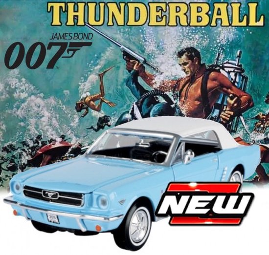 Ford Mustang Convertible (Closed Top) 1964 "James Bond 007 Thunderball" Lichtblauw 1-24 Motormax van Merkloos