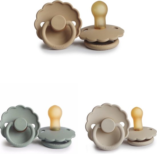 FRIGG DAISY Fopspeen set 3 stuks French Gray,Croissant en Sandstone 6-18 maand van FRIGG