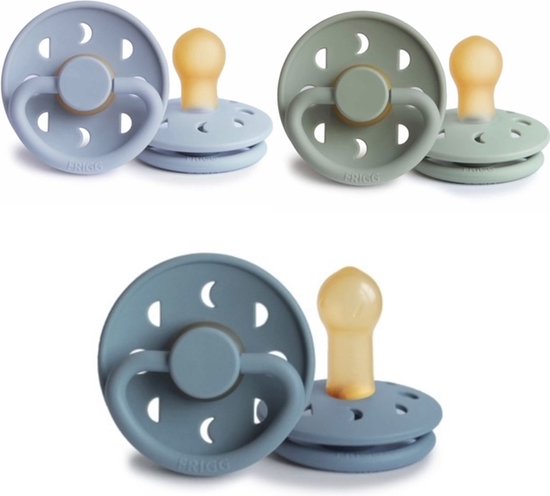 Frigg Moon Fopspeen set 3 stuks Sage,Powder Blue en Stone Blue 6-18 maand maat 2 van FRIGG
