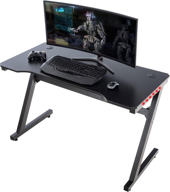 Gamen Bureau met RGB LED Verlichting en Kabelmanagement - Z-Frame