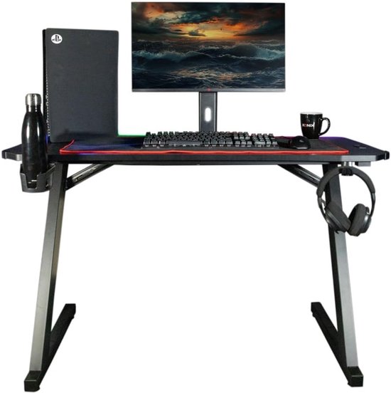 Gamer Bureau Zwart Y-vormig 120x60 cm met LED Verlichting en Accessoires van Merkloos