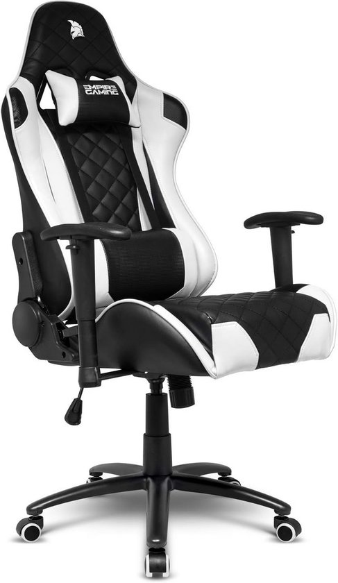 Gamer Stoel - Race Zetel - Comfortabel Zitten - Verstelbare Armleuningen - 63 x 52 x 133 cm - Zwart Wit