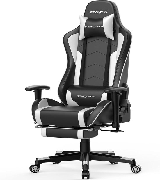 Gamerstoel met voetensteun - Ergonomische stoel - Comfortabel Zitten - Verstelbare rugleuning - 150 kg draagkracht - Wit