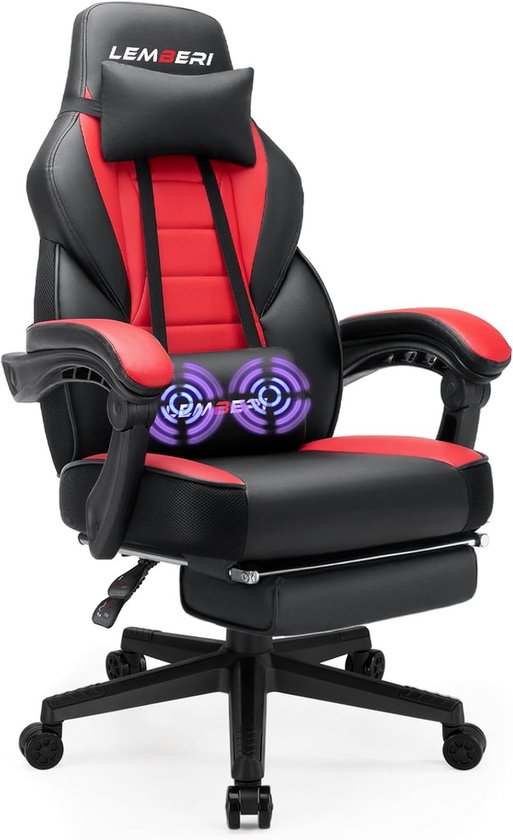 Gamerstoel met Voetsteun - Comfortabele computerstoel - Langdurig gamen - Verstelbare rugleuning - 400 lbs capaciteit - Rood