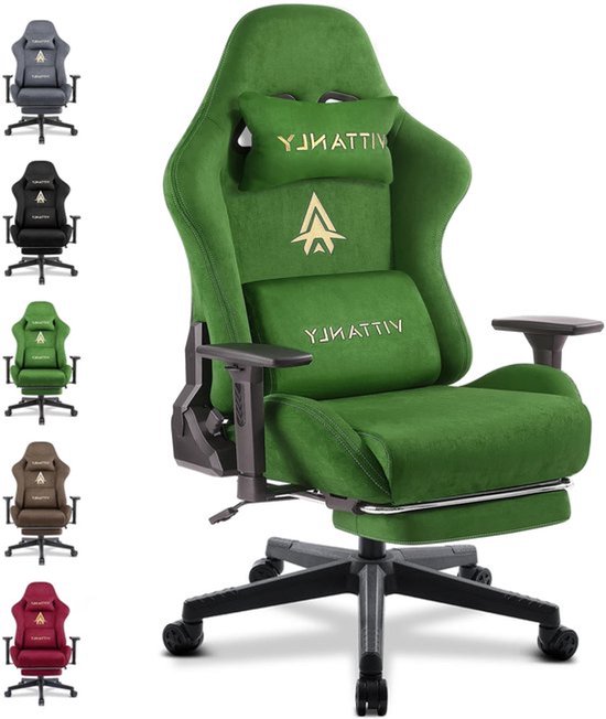 Gamestoel – Bureaustoel – Gaming Chair – Computestoel – Zitleuningstoel – Ergonomisch Ontwerp – Verstelbare Voetsteun – Kunstsuède Bekleding – Groen van Merkloos