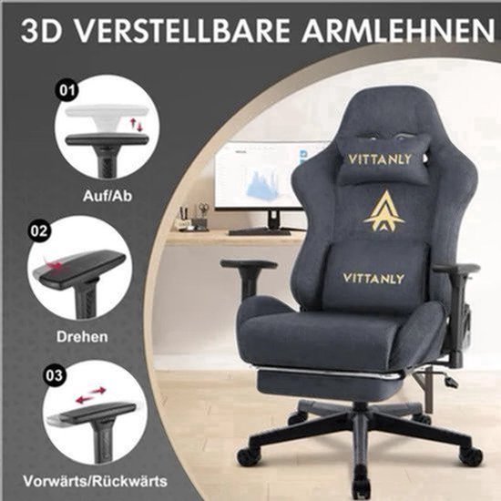Gamestoel – Bureaustoel – Gaming Chair – Computestoel – Zitleuningstoel – Ergonomisch Ontwerp – Verstelbare Voetsteun – Kunstsuède Bekleding – Groen