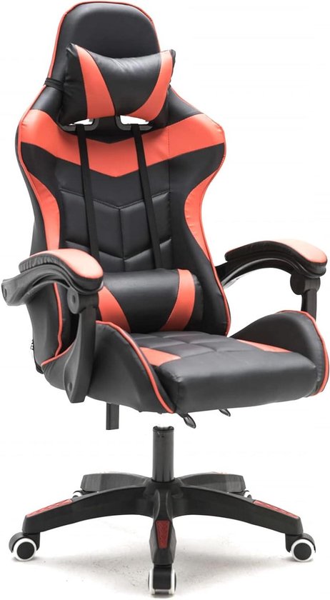 Gamestoel - Bureaustoel Racing - Comfortabel Zitten - Ergonomisch Ontwerp - 128 cm Hoog - Rood Zwart