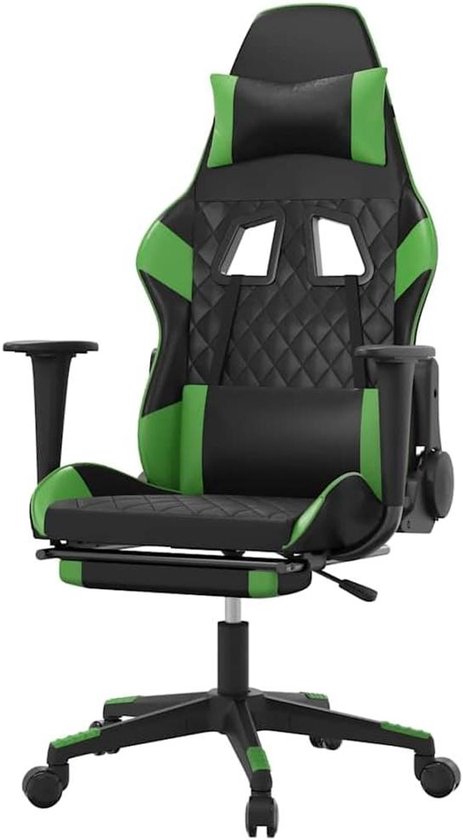 Gamestoel met Massage - Race Stoel - Comfortabel Zitten - Verstelbare Rugleuning - 110 kg - Zwart Groen