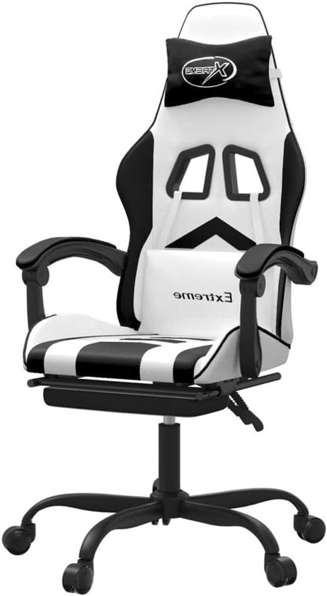 Gamestoel met Voetensteun - Race Stoel Bureau - Comfortabel Zitten - Verstelbare Rugleuning - 1 stuk - Wit Zwart