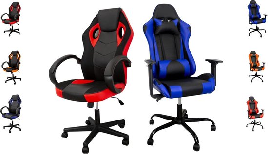 Gamestoel - Race stoel bureaustoel - Langdurig zitten - Ergonomisch ontwerp - 60 x 50 x 130 cm - Blauw