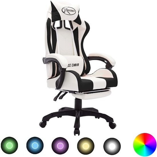 Gamestoel - Racezetel - Comfortabel Zitten - Geïntegreerde verlichting - 65 x 64 x 119 cm - Zwart wit