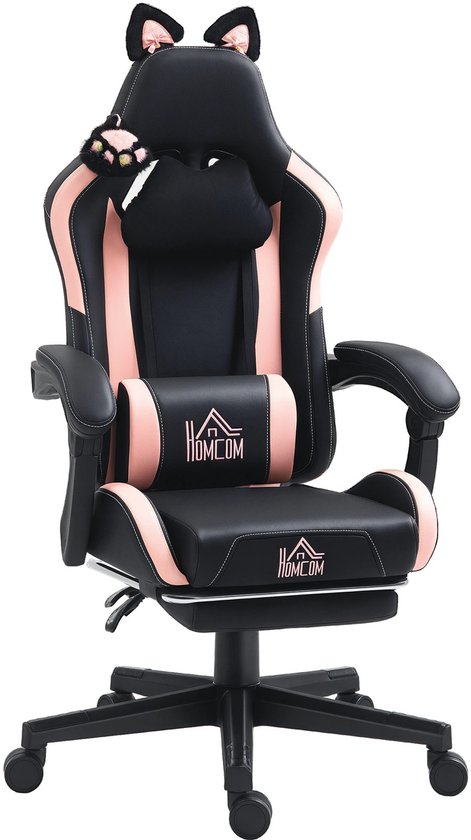 Gamevora Gamingstoel – Verstelbare Armleuningen & Uittrekbare Voetsteun – Ergonomische Bureau - Roze/Zwartstoel met Hoogteverstelling – Comfortabele Gamestoel van Merkloos