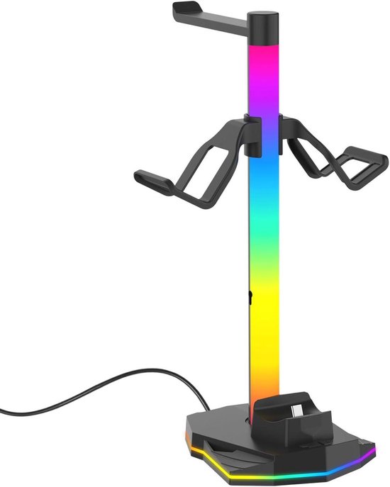Gaming Accessoire Houder - Controller en Headset Standaard - Gaming Setup Organiseren - Dynamische RGB Verlichting - 31 cm Hoog