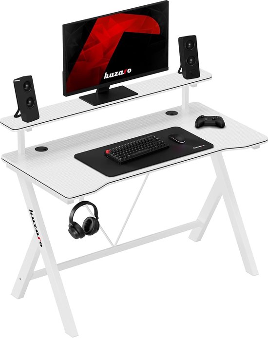 Gaming bureau 120 cm met stalen frame en opbergplank Wit Carbon Design