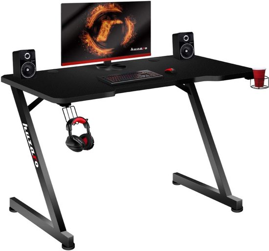 Gaming Bureau 120 x 60 cm, Carbon Tafelblad, Koptelefoonhouder, Bekerhouder, Regelbaar van Merkloos