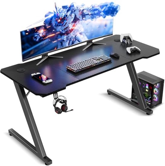 Gaming Bureau 120x60CM - Ergonomisch PC Bureau met Cool Z-Vorm en Hooftelefoon Haak van Merkloos