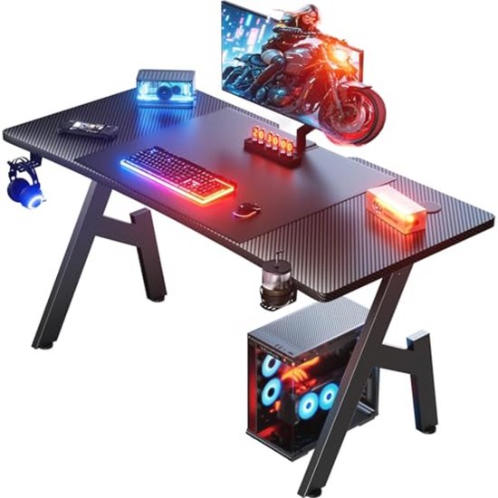 Gaming Bureau 140 x 60cm - Stabiel PC-tafel met Koolstofvezel Blad en Ergonomisch Ontwerp van Merkloos