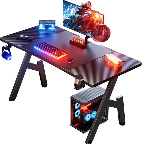 Gaming Bureau 140 x 60cm - Stabiel PC-tafel met Koolstofvezel Blad en Ergonomisch Ontwerp