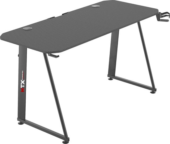 Gaming Bureau 140x60 cm met Kabelgeleiding, Hoofdtelefoonhouder en Bekerhouder - Carbon Tafelblad van Merkloos