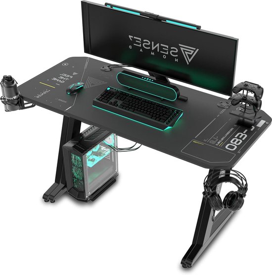 Gaming Bureau - Bureau met opbergruimte - Compact werken - Inclusief accessoireshouders - 100x50 cm - Zwart van Merkloos