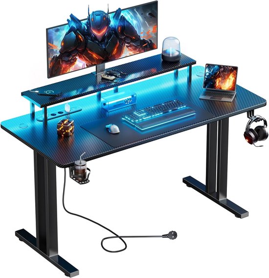 Gaming Bureau - Bureau met verlichting - Gaming en kantoor - Geïntegreerde stroomvoorziening - 160 x 60 cm - Zwart