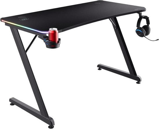 Gaming Bureau - Bureau met verlichting - Spel en werk - Geïntegreerde LED-verlichting - 120 x 60 cm - Zwart