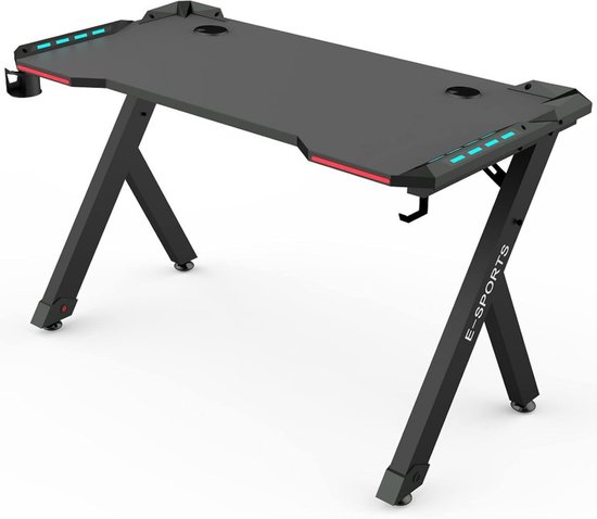 Gaming Bureau - Computer Bureau - Thuiswerken Gamen - Geïntegreerde LED Verlichting - 39 Inch - Zwart