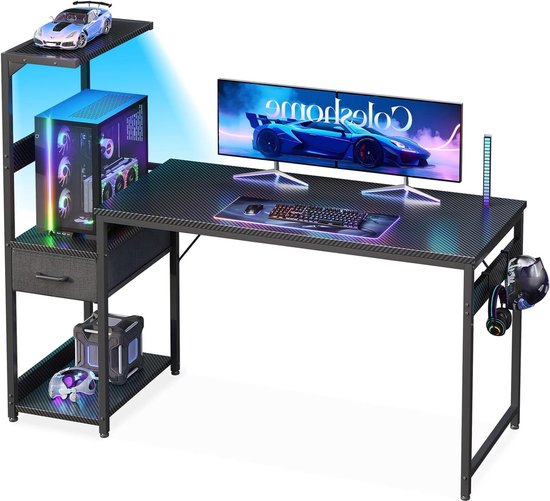 Gaming Bureau - Computer Tafel - Comfortabel Spelen - Geïntegreerd LED Systeem - 138x48cm - Zwart