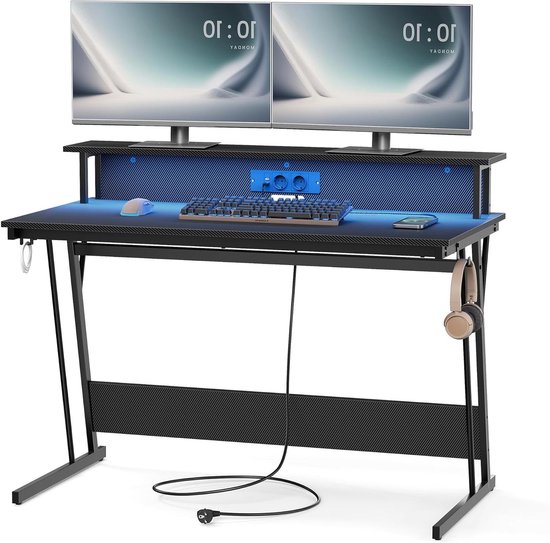Gaming Bureau - Computer Tafel - Comfortabel Spelen - Geïntegreerde LED Verlichting - 120 x 60 cm - Carbon Zwart