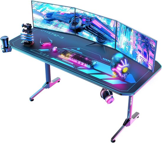 Gaming Bureau - Computer Tafel - Comfortabel Werken - Grote Muismat - 160 x 75 cm - Zwart