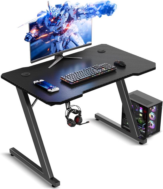 Gaming Bureau - Computer Tafel - Spel Setup - Z-vormige Poten - 80x52CM - Zwart
