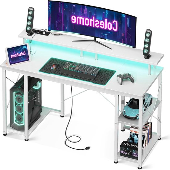 Gaming Bureau - Computer Tafel - Thuiswerken Gamers - Geïntegreerde LED Verlichting - 120 x 50 cm - Wit