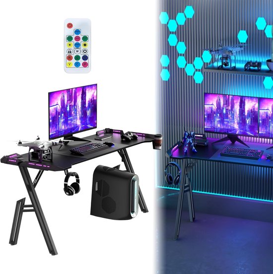 Gaming Bureau - Computer Tafel - Thuiswerken Kantoor - A-Frame Stabiliteit - 160x60x74 cm - Zwart
