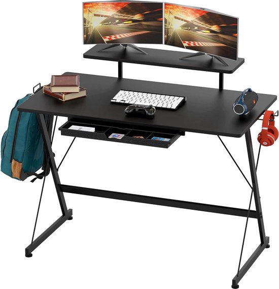 Gaming Bureau - Computer Tafel - Thuiswerken Kantoor - Met Monitorplank Lade Haken - 40 Inch - Zwart Hout van Merkloos
