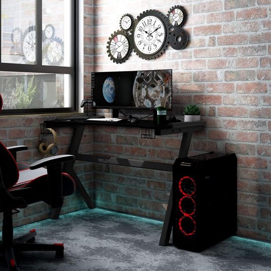Gaming Bureau - Computer Tafel - Thuiswerken Spelen - Geïntegreerde LED Verlichting - 90x60x75 cm - Zwart