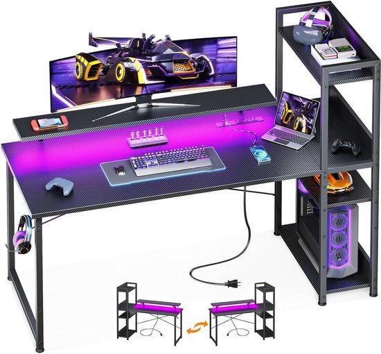 Gaming Bureau - Computer Tafel - Thuiswerken Spelen - Geïntegreerde Oplaadpunten - 140cm Breed - Zwart van Merkloos