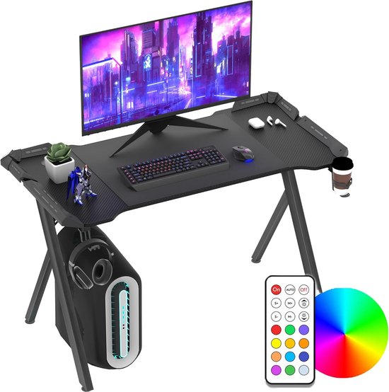 Gaming Bureau - Computer Tafel - Thuiswerken Studeren - RGB Verlichting Afstandsbediening - 120x60x75cm - Zwart