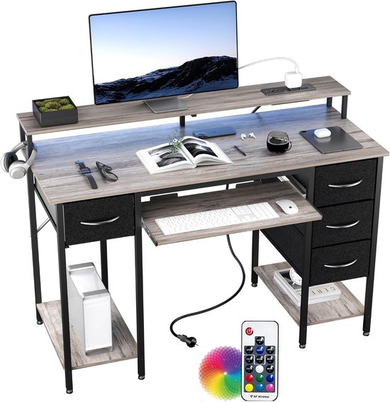 Gaming Bureau - Computer Tafel - Werken en Spelen - Met Ingebouwde Stopcontacten - 120x50cm - Grijs