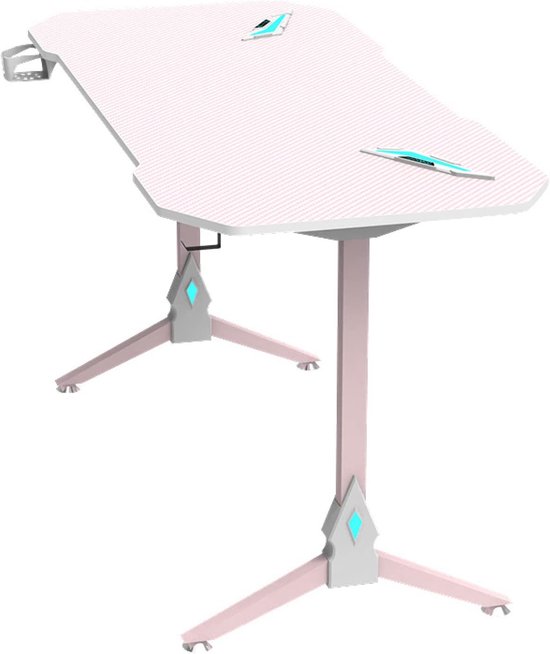 Gaming bureau - Computer tafel werkplek - Thuiswerken gamen studeren - Met LED verlichting - Roze