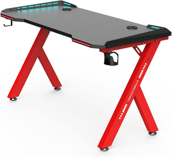 Gaming Bureau - Computer Werkplek - Thuis Kantoor - Geïntegreerde LED - 39 Inch - Rood