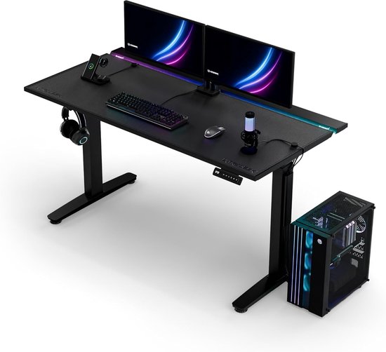 Gaming Bureau - Computer Werkplek - Thuiswerken Kantoor - In Hoogte Verstelbaar - 140x70 cm - Zwart van Merkloos
