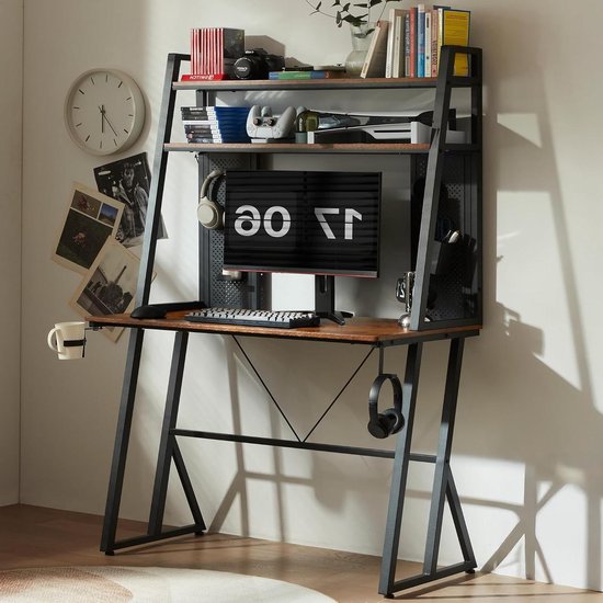 Gaming Bureau - Computerbureau Werkstation - Gamen Thuiswerken - Met Hoge Plank - 101 cm - Bruin van Merkloos
