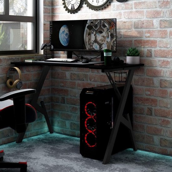 Gaming Bureau - Computertafel Werkplek - Intensief Gamers Gebruik - Y-Frame Stabiliteit - 90x60x75 cm - Zwart