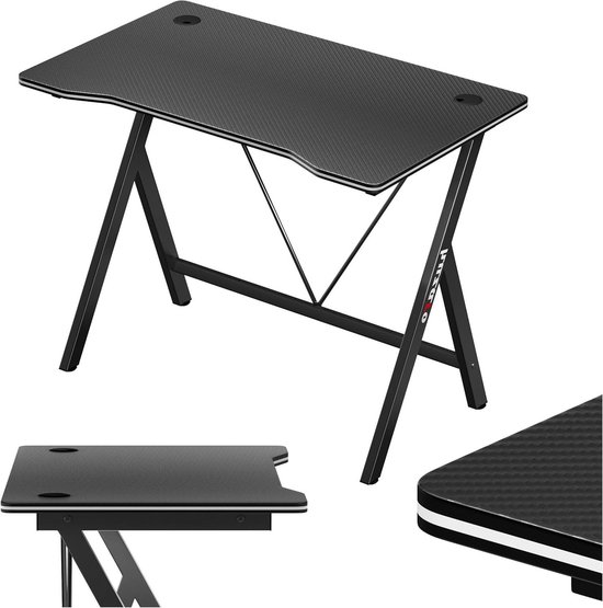 Gaming Bureau - Computertafel Werkplek - Thuiswerken Gamen - Dubbele Kabeldoorvoering - 100 x 50 cm - Zwart