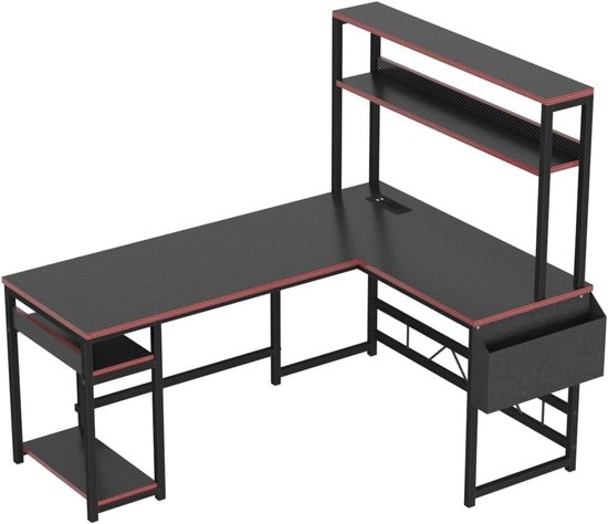 Gaming Bureau - Hoekbureau L-vorm - Productief Werken - Geïntegreerde Oplaadpoorten - 160 x 120 cm - Zwart