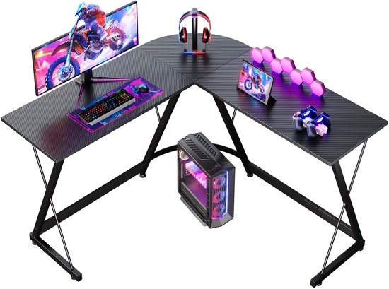 Gaming Bureau - Hoekbureau L-Vorm - Thuiswerken Gamen - Ruimtebesparend Ontwerp - 120x120cm - Koolstof Zwart