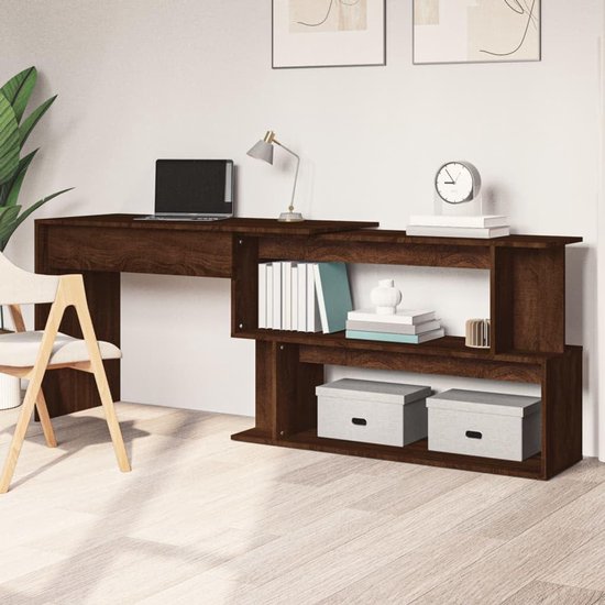 Gaming bureau - Hoektafel werktafel - Thuiswerken gamen - Draaibaar ontwerp - 200x50x76 cm - Bruin eiken